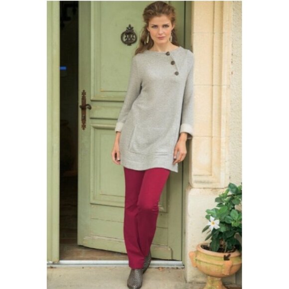 Soft Surroundings Cranberry Red Cotton Stretch Pull On Pants - Style 2AX22n Sz M - Picture 2 of 6